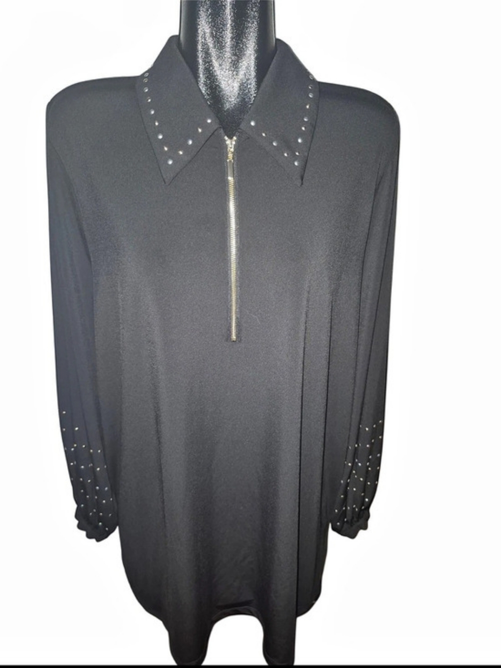 Laura Plus Black Studded Collar Quarter-Zip Pullover Blouse Size 2X NWT